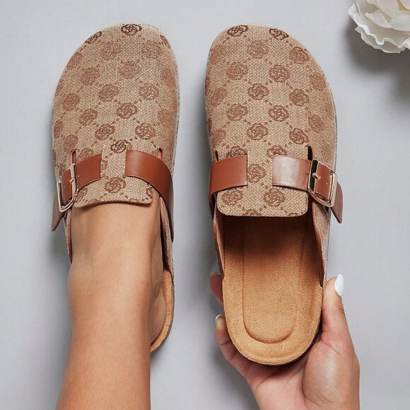 Multicolor Elegant Women's Adjustable Strap Monogram Buckle Clogs Mules - Picture 5 of 7